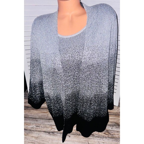 1X Holiday Party Sweater Blouse Carigan 1 Pc Silver Black Sparkly Alfred Dunner - Picture 1 of 3
